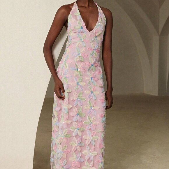 Multicolor Women's French Elegant Romantic Date Night Luxury Floral Maxi dress - Picture 1 of 8